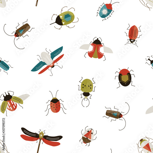 Bugs and beetles vector seamless pattern