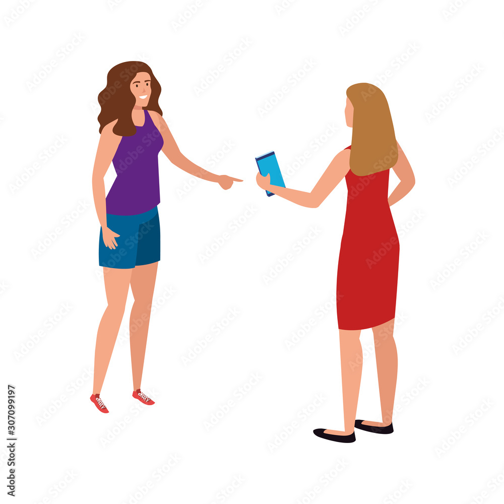 Avatar women with smartphone design, Girls females person people human and social media theme Vector illustration Avatar women with smartphone design, Girls females person people human and social media theme Vector illustration