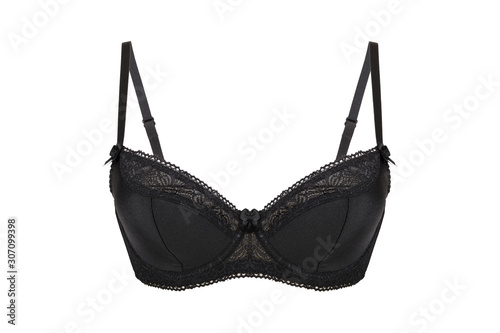 Beautiful black bra. Lace bra, isolated on white background