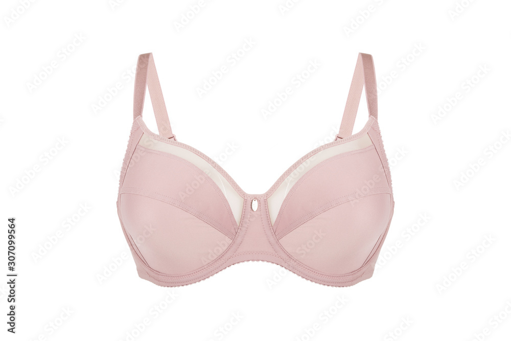 Beautiful pink bra. Lace bra, isolated on white background Beautiful pink bra. Lace bra, isolated on white background