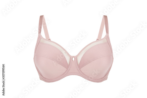Beautiful pink bra. Lace bra, isolated on white background