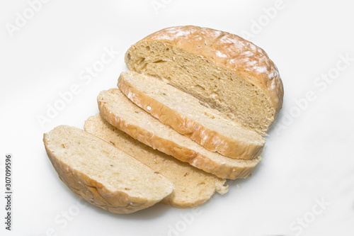 Whole wheat bread slices isolated on a white background