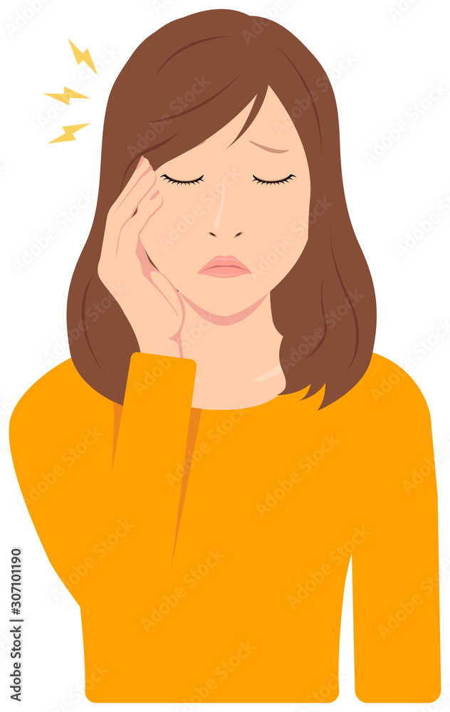 Young asain woman vector illustration (upper body,waist up) / headache, migrane Young asain woman vector illustration (upper body,waist up) / headache, migrane