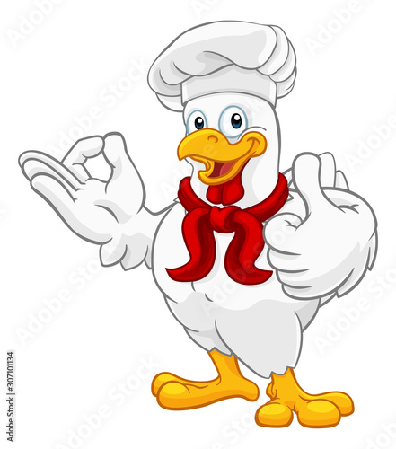 Photo A chef chicken rooster cockerel cartoon character mascot doing a chefs okay perf