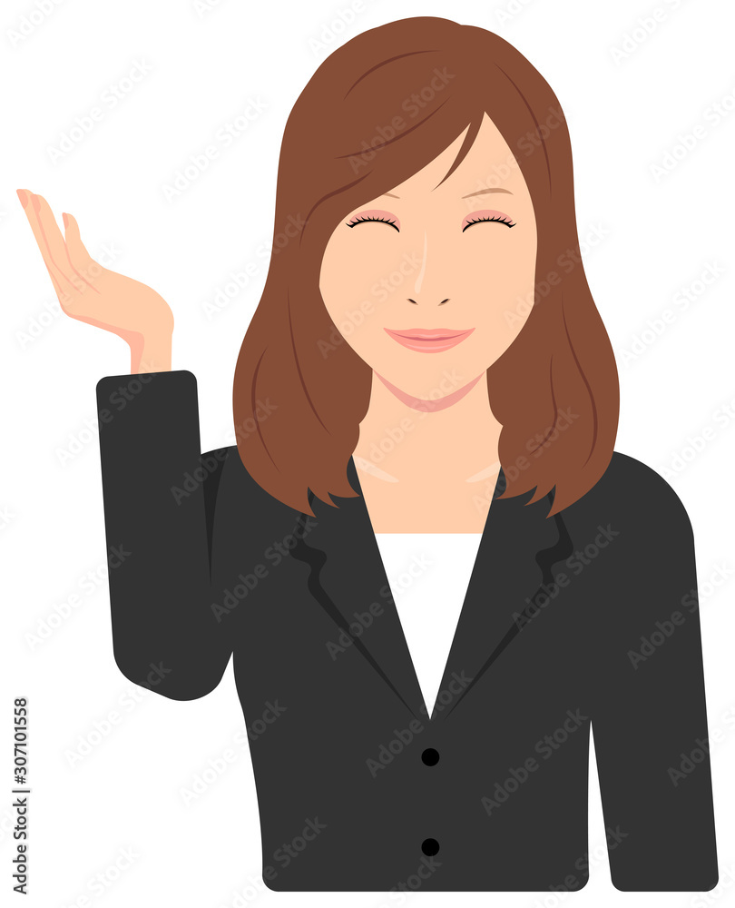 Young asian business woman vector illustration (upper body,waist up) / guidance, introduction, recommendation Young asian business woman vector illustration (upper body,waist up) / guidance, introduction, recommendation
