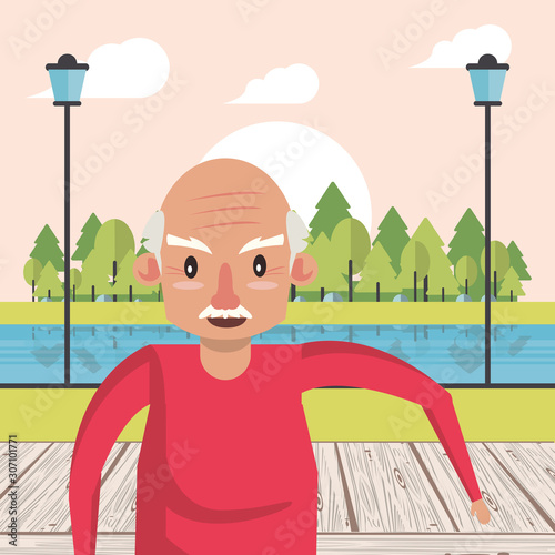 cute grandfather in the park scene
