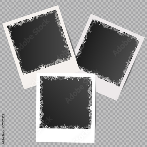 Set of winter white photo frames with shadows