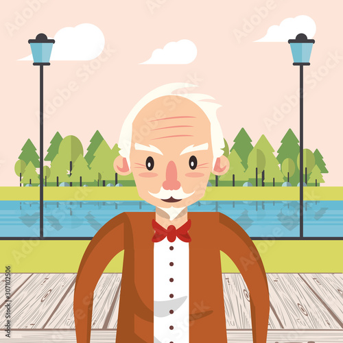 cute grandfather in the park scene