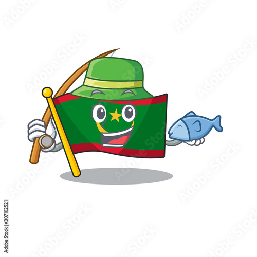 Cartoon character of funny Fishing flag mauritania design