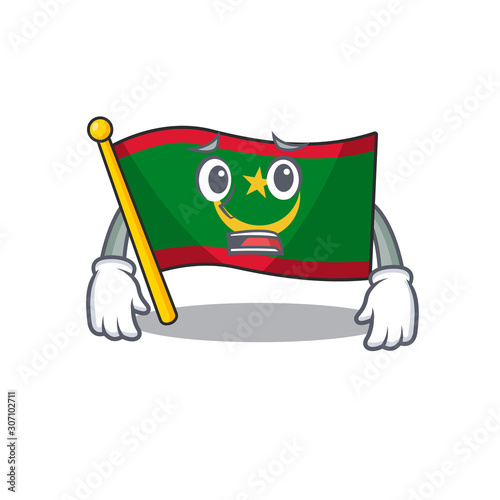 Flag mauritania Cartoon character showing afraid look face