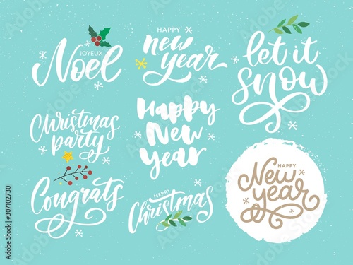 Christmas, new year, winter poster. Christmas greeting concept. Print design vector illustration. Vector calligraphy illustration. Slogan Set