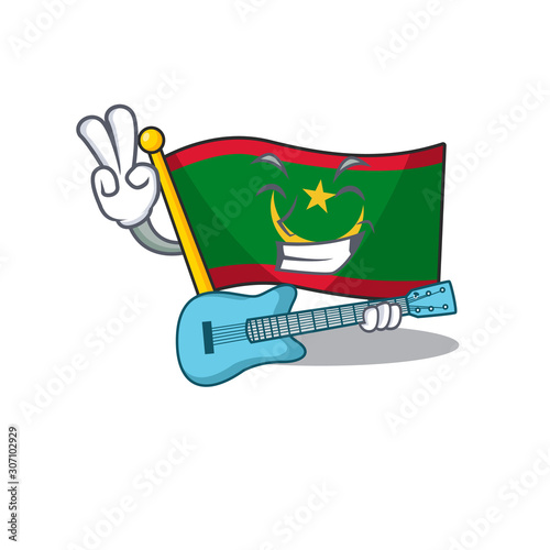 Supper cool flag mauritania cartoon character performance with guitar