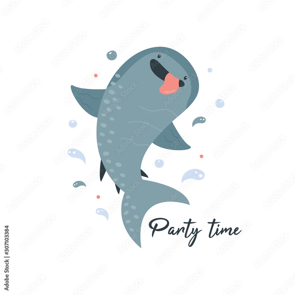 Cute smiling whale shark in childish style. Cute smiling whale shark in childish style.