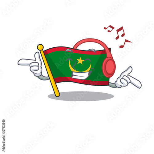 Listening music flag mauritania mascot cartoon character design