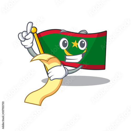 Cute flag mauritania cartoon character with menu ready to serve