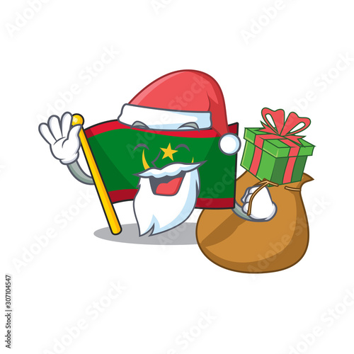 Santa with gift flag mauritania Cartoon character design