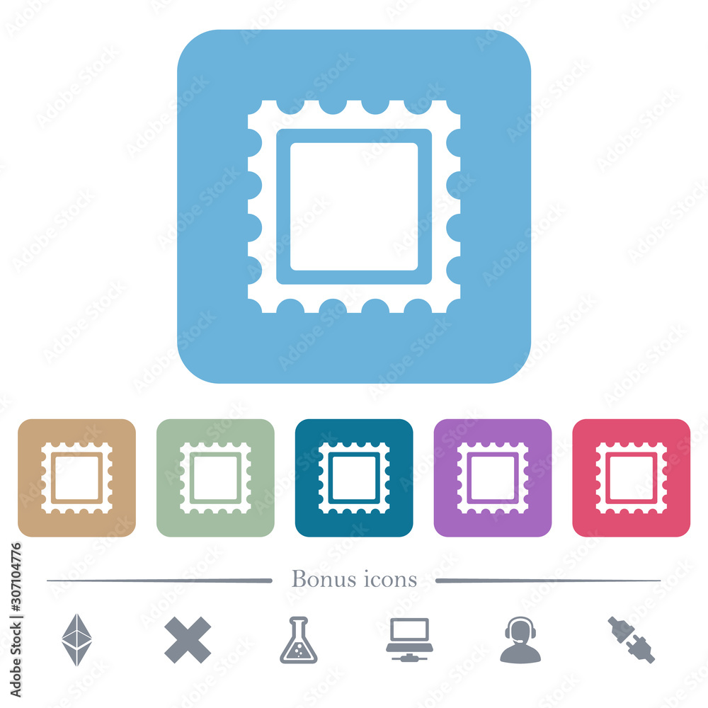 Postal stamp flat icons on color rounded square backgrounds Postal stamp flat icons on color rounded square backgrounds