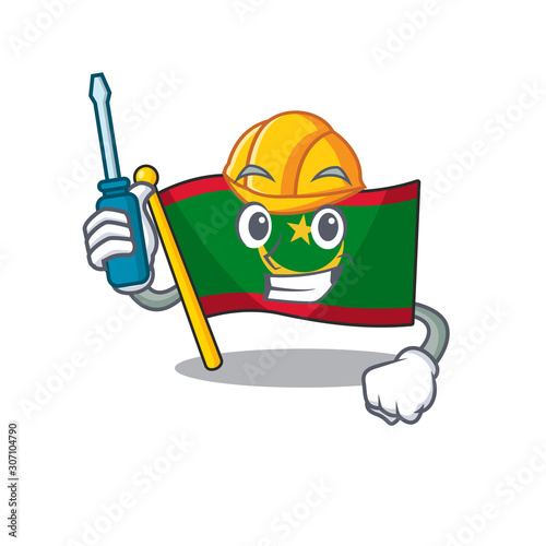 Cool automotive flag mauritania presented in cartoon character style