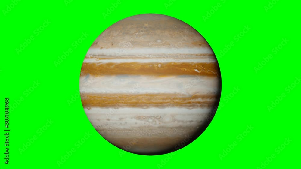 planet Jupiter rotating, solar system world in outer space isolated on green screen background, 4k loop