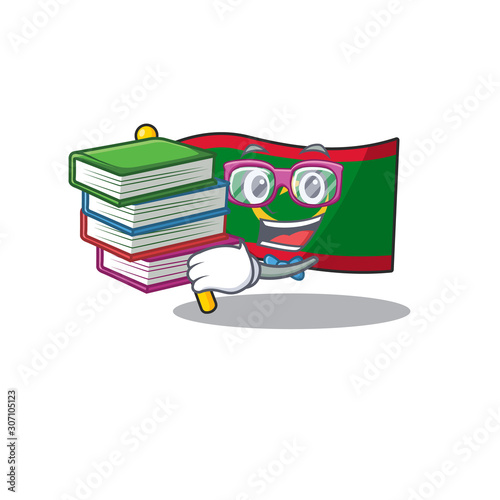 Student with book flag mauritania mascot cartoon character style