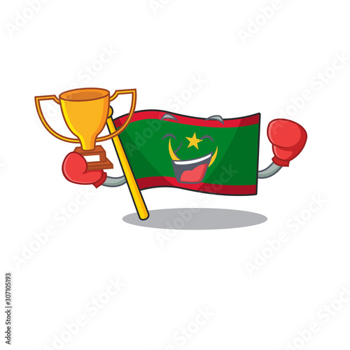 Super cool Boxing winner flag mauritania in mascot cartoon style