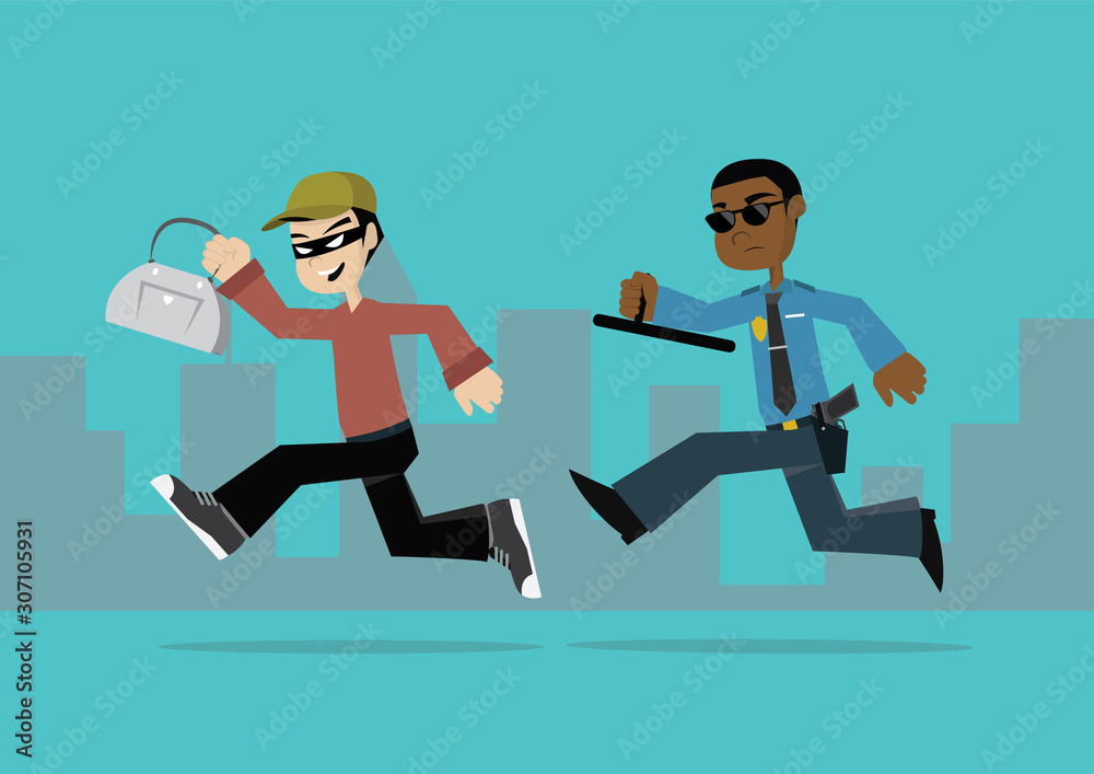 African Policeman chasing a thief. African Policeman chasing a thief.