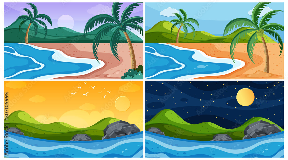 Background scene with beaches at different times