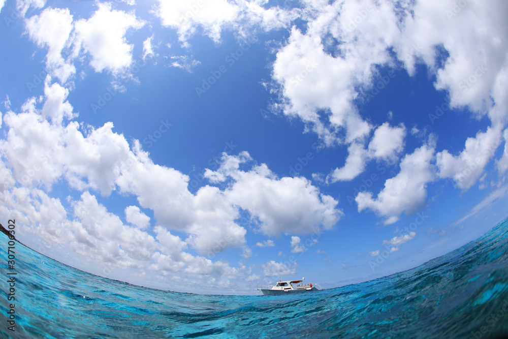 Dive boat in the caribbean sea