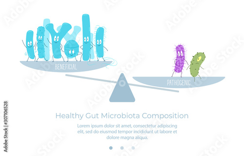 Microbial balance in the intestinal microbiota. Vector illustration.