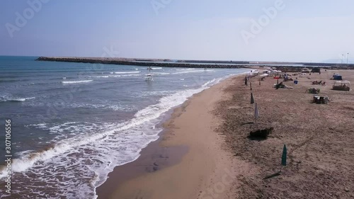 Moroccan beach from bird's perspective. Filmed with a drone. Shot in motion.
