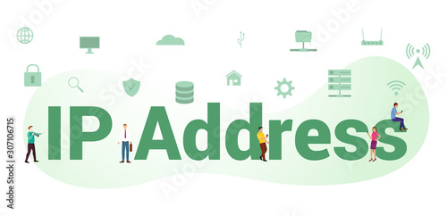 ip address internet protocol concept with big word or text and team people with modern flat style - vector