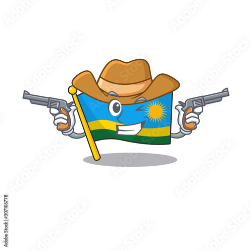 Flag rwanda cartoon character as a Cowboy holding guns