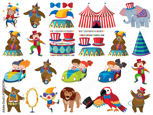 Large set of isolated objects of kids and circus