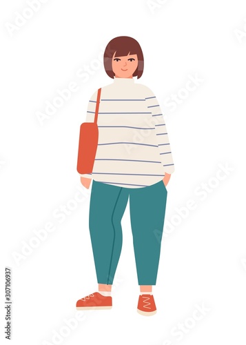 Attractive plus size woman flat vector illustration. Beautiful curvy lady in ...