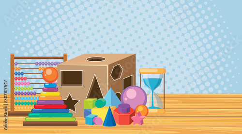 Room with blocks and shapes on wooden floor