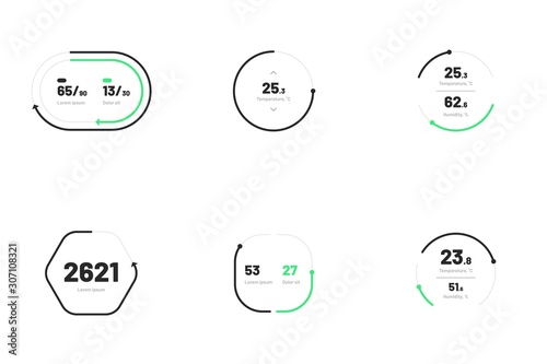 Set with collection of indicator template. Dashboard UI and UX Kit. Control center design with progress bar or temperature control. Eps 10.