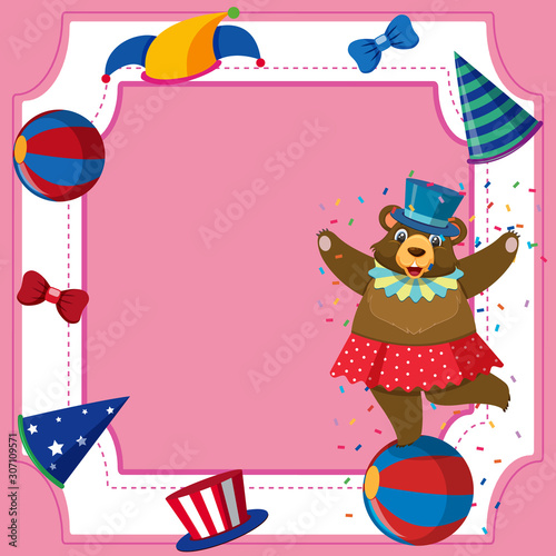 Frame template design with circus bear on ball