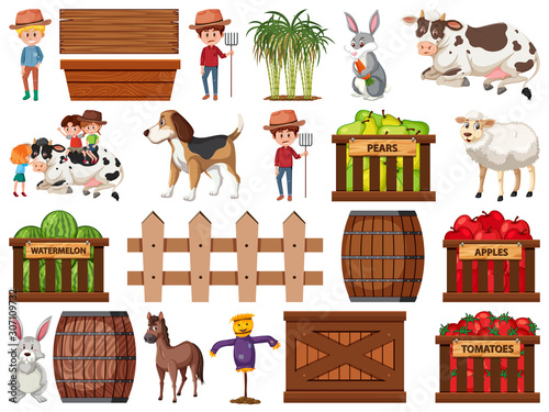 Large set of isolated farm objects