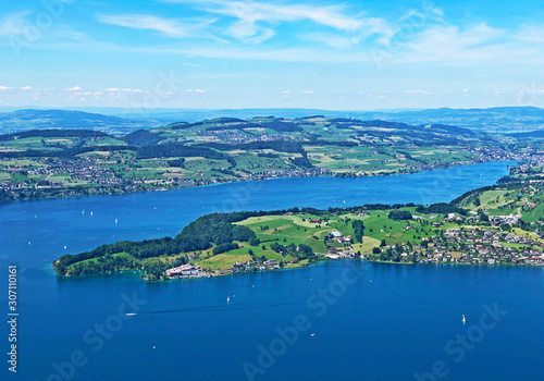 View of the Lake Luzerne or Vierwaldstättersee (Vierwaldstaettersee oder Vierwaldsattersee) from the Bürgenberg mountain, Obbürgen (Obburgen or Obbuergen) - Canton of Nidwalden, Switzerland photo