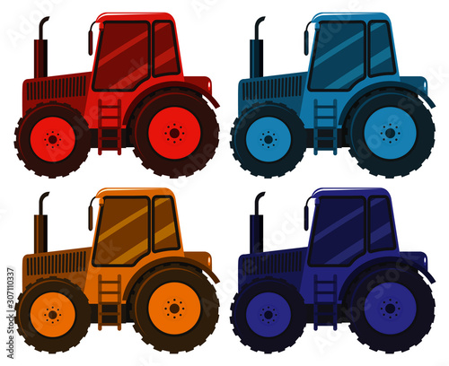 Set of four pictures of tractor in different colors
