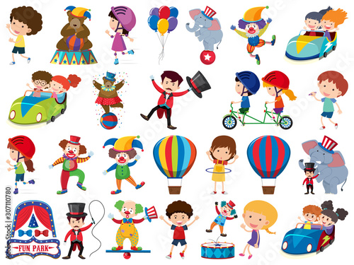 Large set of isolated objects of kids and circus