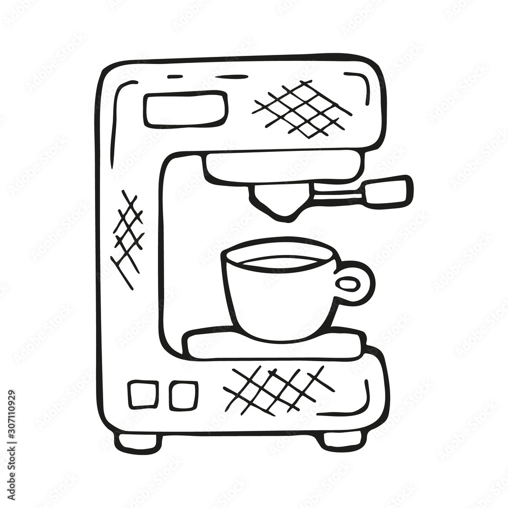 Single hand drawn coffee maker or coffee machine. In doodle style, black  outline isolated on a white background. Cute element for card, social media  banner, stickers. Vector illustration Stock Vector | Adobe