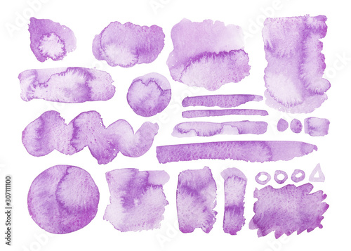 Set rosa viola lilla di pennelate acquerello