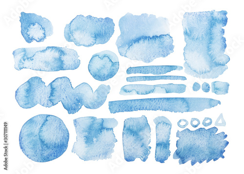 Collezione di pennellate grafiche acquerello blu 