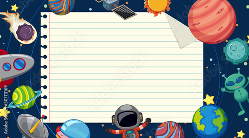 Paper template with planets in space background