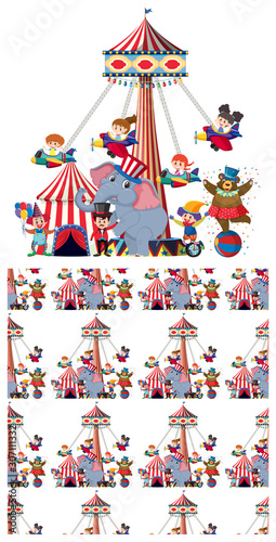 Seamless background design with circus rides and animals