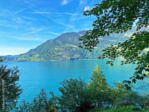 View of the Lake Luzerne or Vierwaldstättersee (Vierwaldstaettersee oder Vierwaldsattersee) from the Bürgenberg mountain, Obbürgen (Obburgen or Obbuergen) - Canton of Nidwalden, Switzerland photo