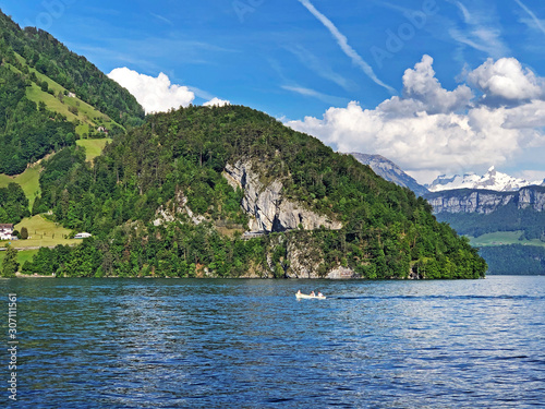 View of the Lake Luzerne or Vierwaldstättersee (Vierwaldstaettersee oder Vierwaldsattersee) from the Bürgenberg mountain, Obbürgen (Obburgen or Obbuergen) - Canton of Nidwalden, Switzerland photo
