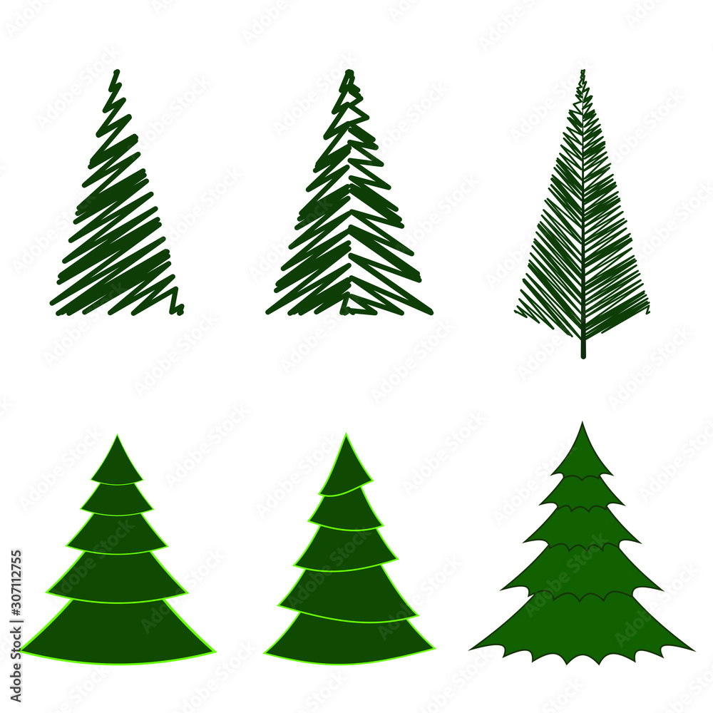 Obraz premium Set of Christmas trees isolated on white background. Vector illustration
