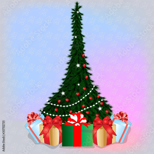 Christmas tree with presents. Vector art